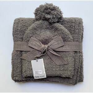 Barefoot Dreams Pom Pom Beanie and Scarf Set Cozychic Charcoal Grey NEW